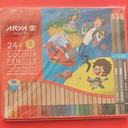 مداد رنگی 24 رنگ آریا جعبه فلزی 