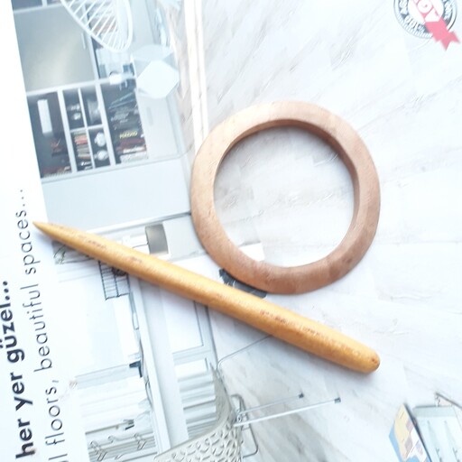 سیخ مو پین مو چاپستیک چوبی  سیخ مو و حلقه 2  از چوب زیبای گردو  دستساز چوبکده بید سفید