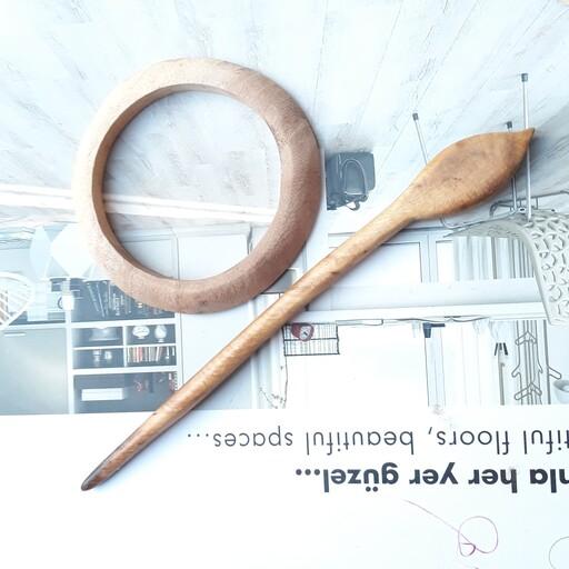 سیخ مو پین مو چاپستیک چوبی برگ حلقه دار   از چوب زیبای گردو دستساز چوبکده بید سفید