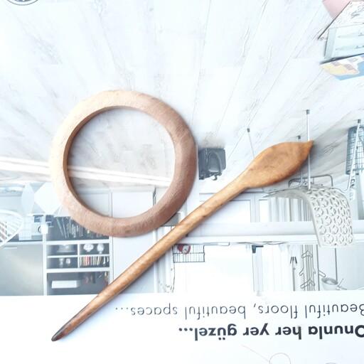 سیخ مو پین مو چاپستیک چوبی برگ حلقه دار   از چوب زیبای گردو دستساز چوبکده بید سفید