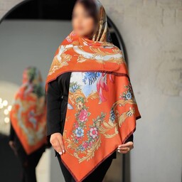 روسری نخی پاییزه منگوله دار قواره 140  برند سیا اسکارف طرح گل نارنجی (ارسال رایگان)