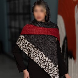 روسری نخی پاییزه پلنگی مشکی قرمز برند برشکا قواره 130 طرح خال خالی چاپ خیس (ارسال رایگان)