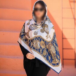 روسری نخی پاییزه منگوله دار قواره 140  برند سیا اسکارف رنگ سرمه ای (ارسال رایگان)