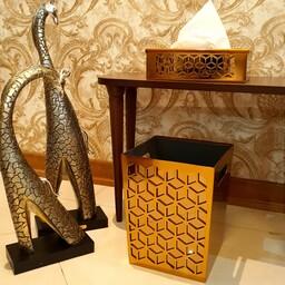 سطل و جعبه دستمال آینه و فلز برند برنوا مدل دیاموند طلایی