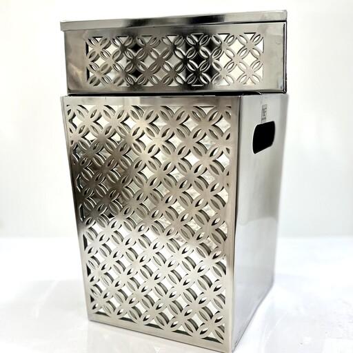 ست سطل و جعبه دستمال فلزی و آینه برند برنوا مدل فلورانس نقره ای