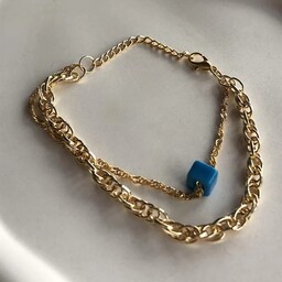 اکسسوری دستبند دو ردیف زیبا با مهره آبی طلایی رنگ 