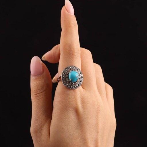 انگشتر نقره زنانه فیروزه نیشابوری اصل احیا شده