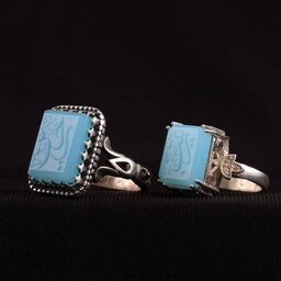 انگشتر نقره ست زنانه و مردانه عقیق آبی اصل