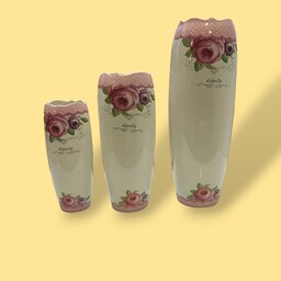 ست گلدان تمام سرامیک سه تایی با زمینه گل رز  مدل Dignity برند گلدکیش