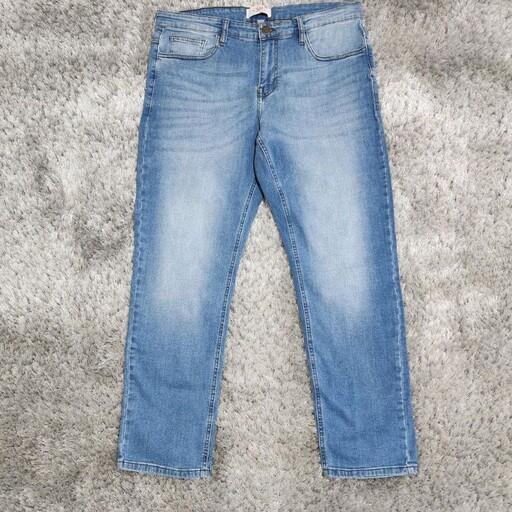 شلوار جین راسته آبی متوسط سایز 48 تا 58 قد 100 کشی راحت