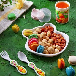 ست ظرف غذای کودک مدل خرسی همراه با لیوان و ست قاشق چنگال ظرف غذای بچه باکیفیت در پلاسکو دهقان 