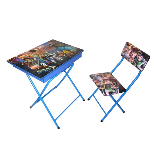 میز تحریر باکسدار با صندلی میزیمو طرح اسباب بازی ها (مدل پایه رنگی)کد  51.1