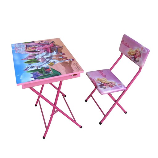 میز تحریر باکسدار با صندلی میزیمو طرح باربی (مدل پایه رنگی)کد  51.1