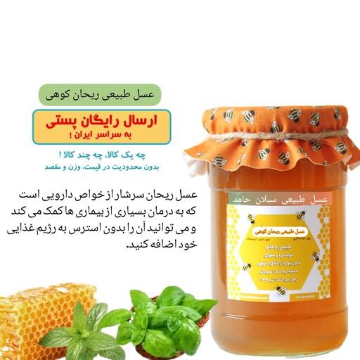 عسل طبیعی ریحان کوهی ممتاز ویژه خام ساکارز3درصد1کیلویی سبلان(خرید از زنبوردار)ارسال رایگان