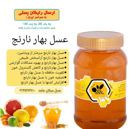 عسل بهارنارنج (مرکبات)طبیعی 1 کیلویی(مستقیم از زنبوردار)ارسال رایگان