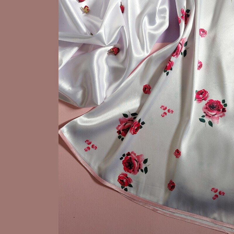 لباس خواب پیراهن ساتن طرح گل همراه با اسکرانچی از سایز s تا xxxl