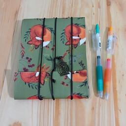 دفتر دستساز چرم طرح روباه پاییزی، 64 برگ،جنس کاغذ کرافت بدون خط