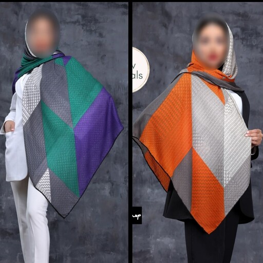 روسری نخی سوزنی   پارچه ژاکارد  طرحدار دوردستدوز در دو رنگ مختلف