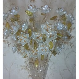 گل کریستالی شاخه ای سفید لب طلایی