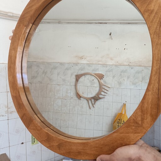 آینه چوبی گرد قطر 50 ساخته شده از چوب طبیعی 