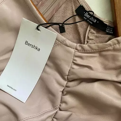 پیراهن مجلسی تک چرم زنانه دخترانه عروسکی bershka اورجینال سایز 38 و 40