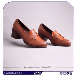 کفش زنانه چرم مدل پاپیون باربی رنگ عسلی سایزبندی 37 تا 41