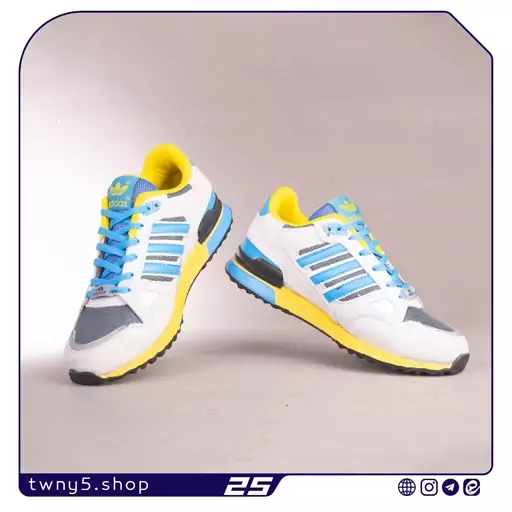 کتونی مردانه مدل آدیداس zx750 رنگ طوسی آبی زرد سایزبندی 41 الی 44قالب این کتونی یک سایز کوچک تر از استاندارد است