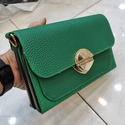 کیف زنانه جلو قفلدار پارچه شرانک رنگ سبز مناسب روزمرگی و دم دستی (کیف پاسپورتی)