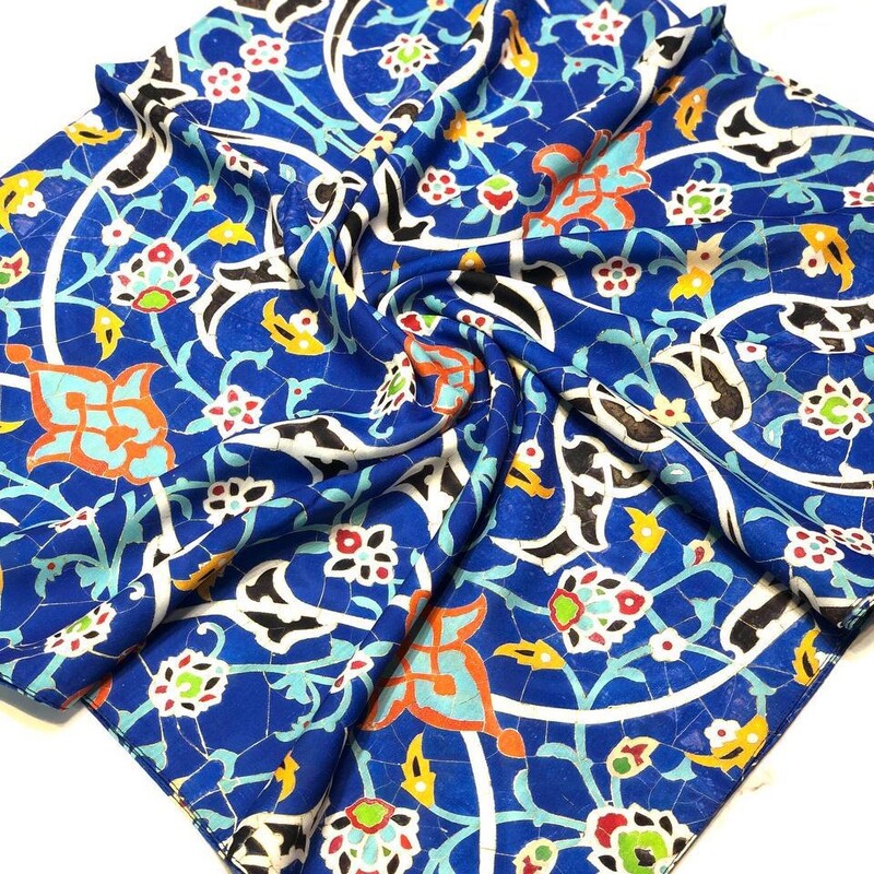 روسری نخی رنگ آبی سنتی قواره دار 130 ارسال رایگان mo689