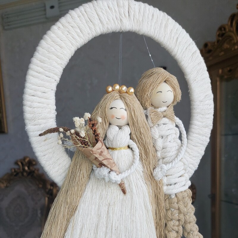 حلقه در آویز و یا دیوارکوب عروس داماد مکرومه