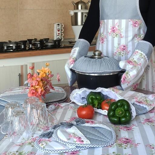 سرویس آشپزخانه پارچه ای ده تیکه ای  باپارچه های کتان نخ ایرانی 
