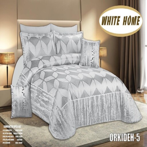 روتختی مخمل شانل white home مدل orkideh دونفره 8 تکه رنگ طوسی 