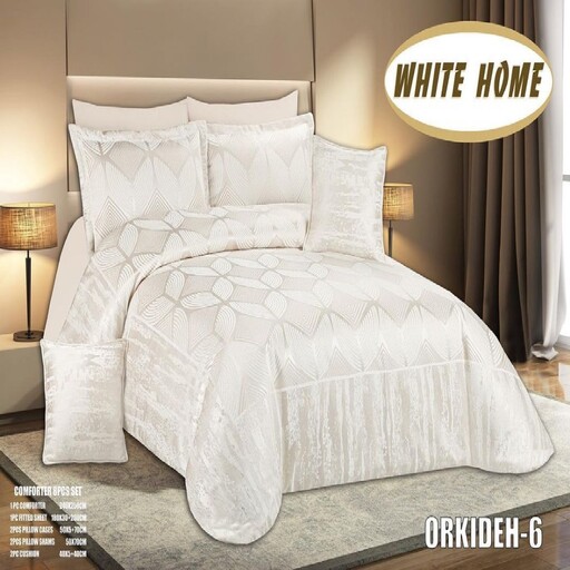 روتختی مخمل شانل white home مدل orkideh دونفره 8 تکه رنگ استخوانی 