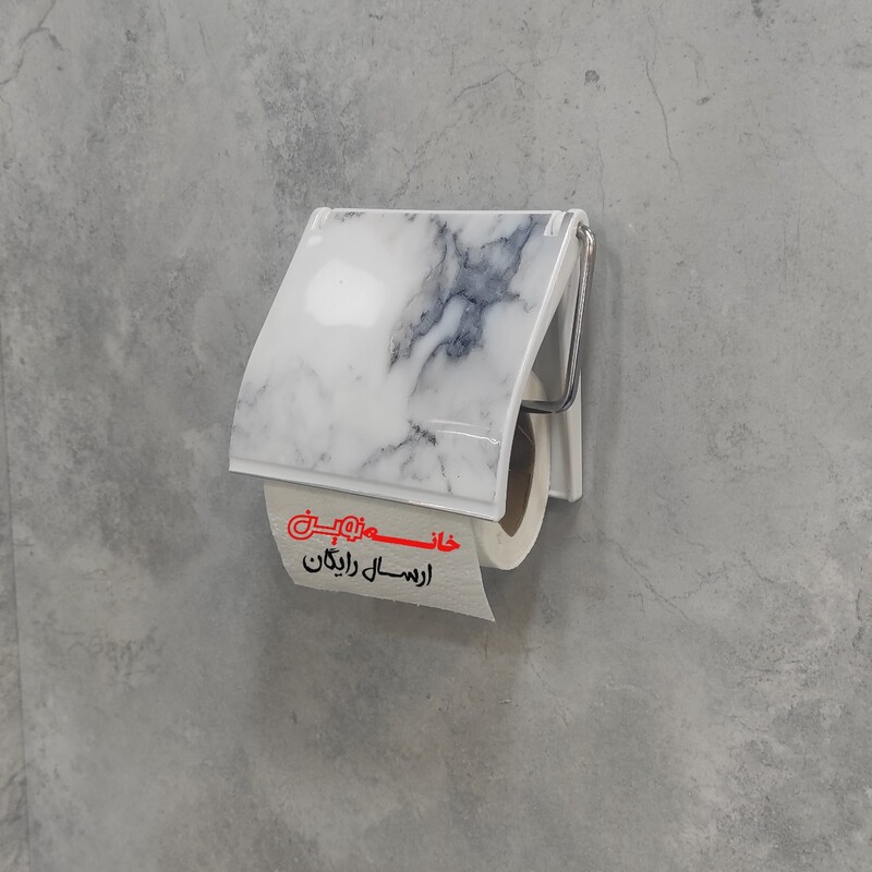 جادستمال توالت لیمون مدل ماربل سفید کروم جنس پلاستیک با میله نگهدارنده فلزی (ارسال رایگان) 
