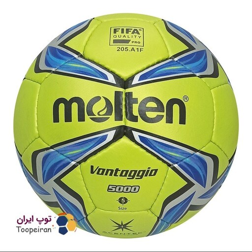 توپ فوتبال دوختی  طرح مولتن ونتاژیو 5000 سایز5 رنگ سبز