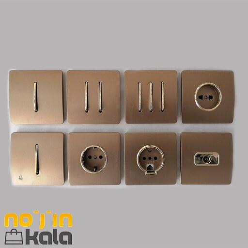 کلید پریز  آسیا الکتریک کلید دو پل مدل کریستال بژ-طلایی
