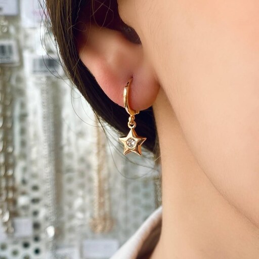 گوشواره ysx حلقه ای با آویز ستاره طلایی