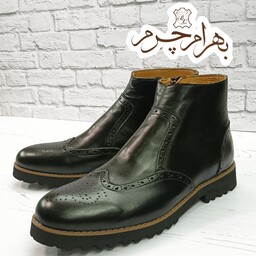 کفش نیم بوت مردانه اسپرت چرم طبیعی دست دوز (مدل برونو مشکی)ارسال رایگان 