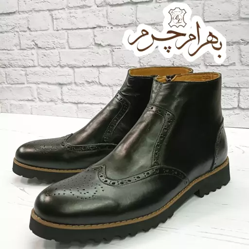 نیم بوت مردانه اسپرت چرم طبیعی مشکی مدل برونو 