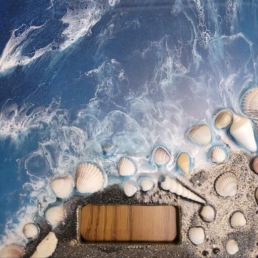 تخته سرو رزینی با طرح دریا ، ساحل شنی و صدف طبیعی