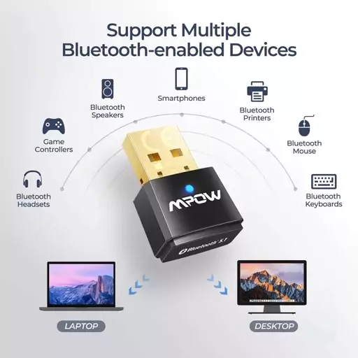 دانگل بلوتوث Mpow بلوتوث 5.0 آداپتور USB برای کامپیوتر