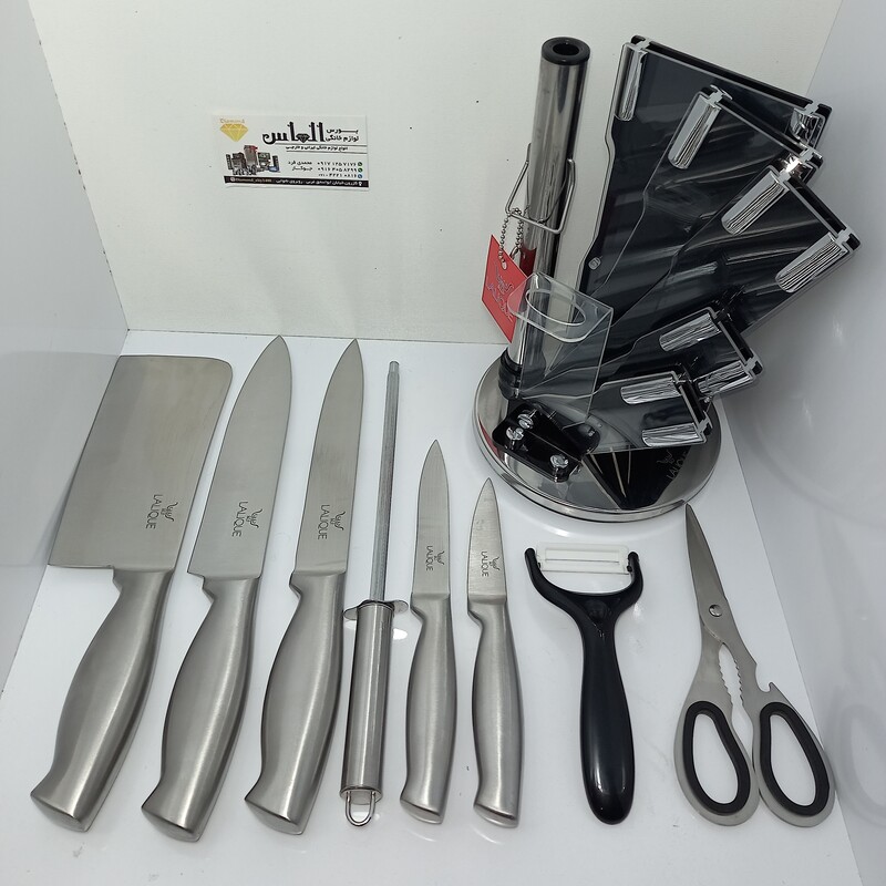 سرویس کارد 9 پارچه لالیک اصل ( کارد ، ساطور  ، پوست کن ، تیز کن ، قیچی ، استند) سرویس چاقو ، کارد آشپزخانه ، کارد سرآشپز