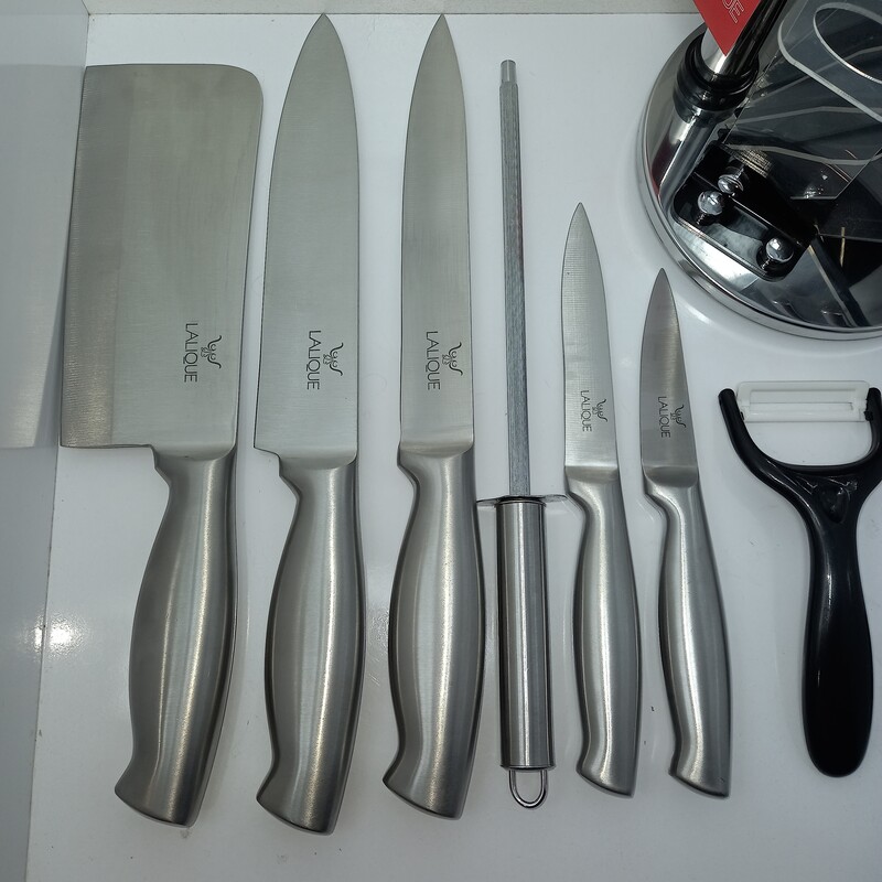 سرویس کارد 9 پارچه لالیک اصل ( کارد ، ساطور  ، پوست کن ، تیز کن ، قیچی ، استند) سرویس چاقو ، کارد آشپزخانه ، کارد سرآشپز