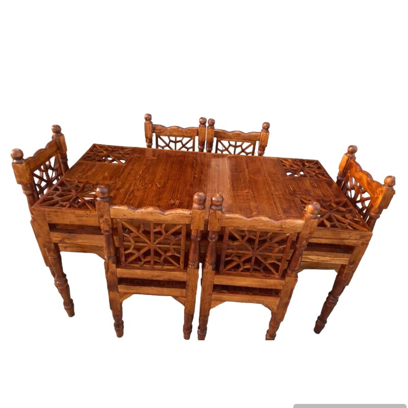 مجموعه میز  و صندلی های غذا خوردی چوبی  سنتی  شش نفره 