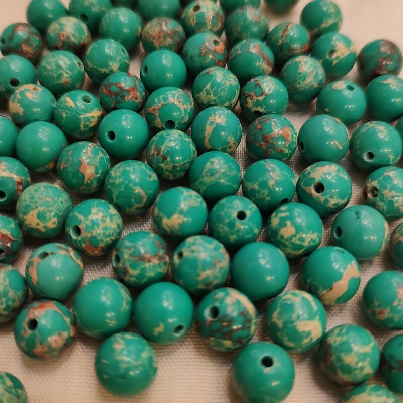 مهره سنگ فیروزه آفریقایی وارداتی (معروف به جاسپر دریایی) رنگ سبز  تراش ساده سایز 8میل  کد 02