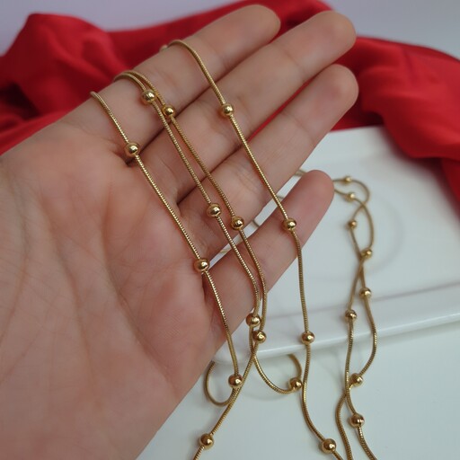 زنجیر زنانه طرح طلا استیل بلند رولباسی رنگ ثابت کپ طلا 