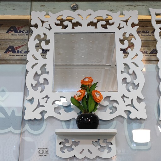 گالری شلف محمد آینه کنسول سایز کوچک 40 سانتی طرح گل لاله مربع مناسب حمام و توالت 