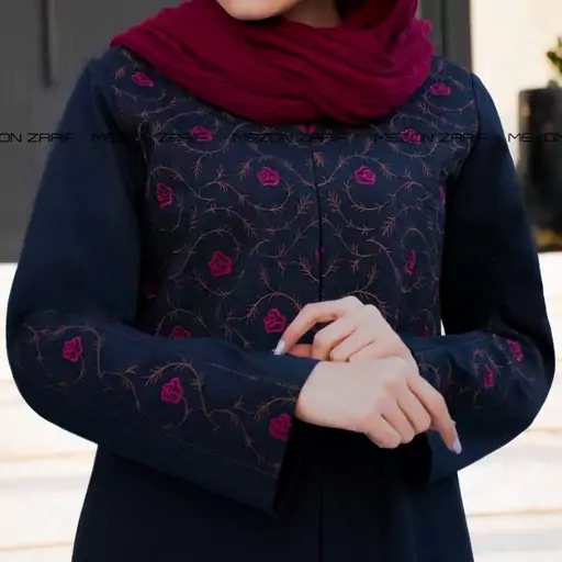 مانتو زنانه دکمه دار گلدوزی سایز بزرگ 