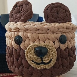 باکس کودکانه ی تریکو طرح خرس با کفی پلکسی قهوه ای بسیاز زیبا و کاربردی سایز کفی 10 سانت