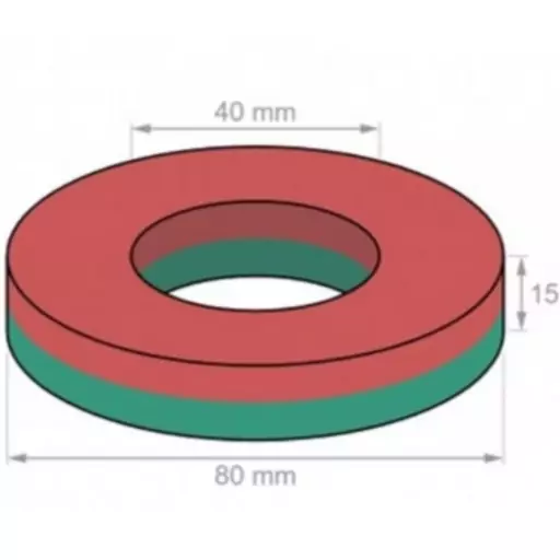 آهن ربا مدل رینگی از جنس فریت ابعاد 15 در 40 در 80